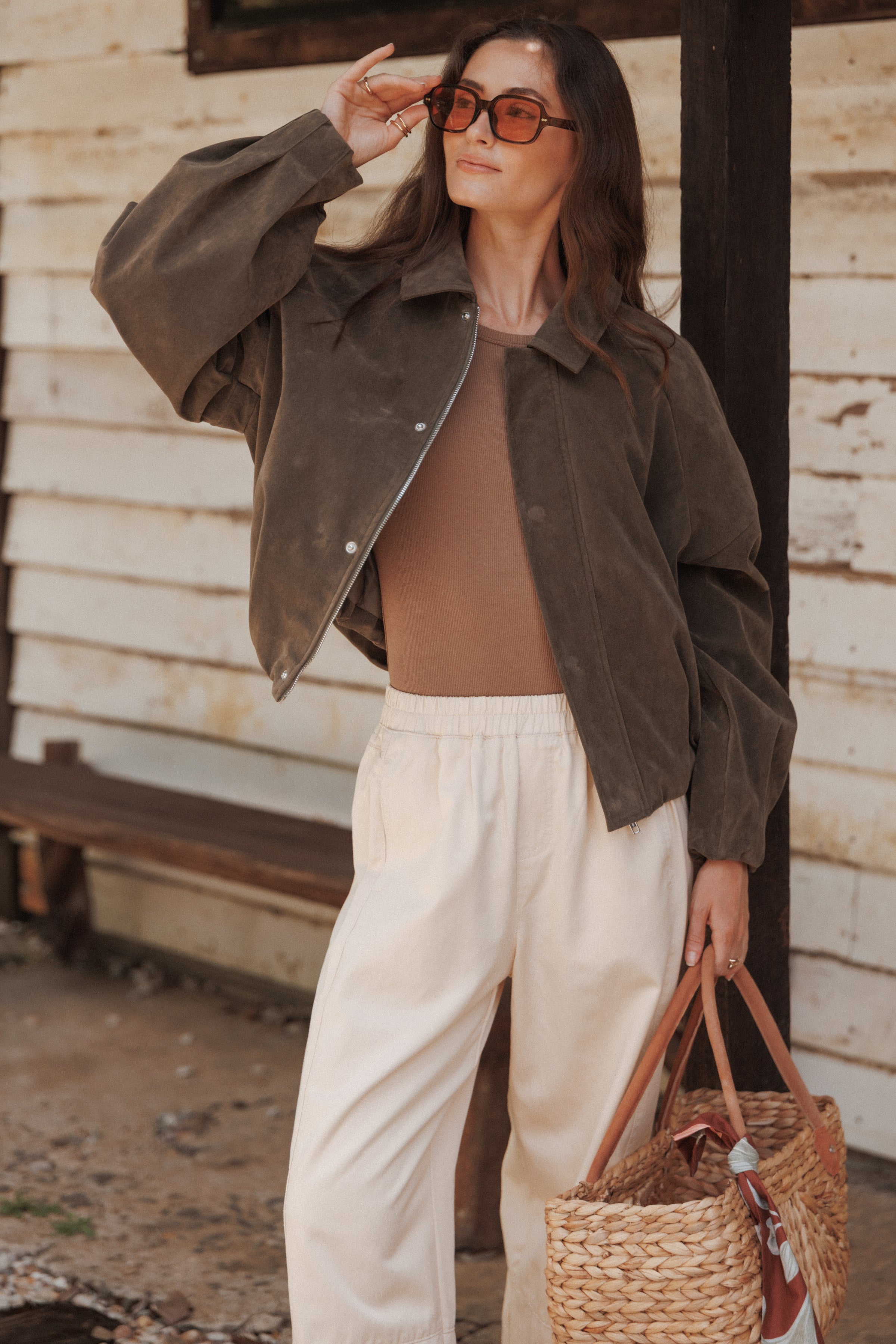 OUTERWEAR Jensen Faux Suede Bomber Jacket - Olive