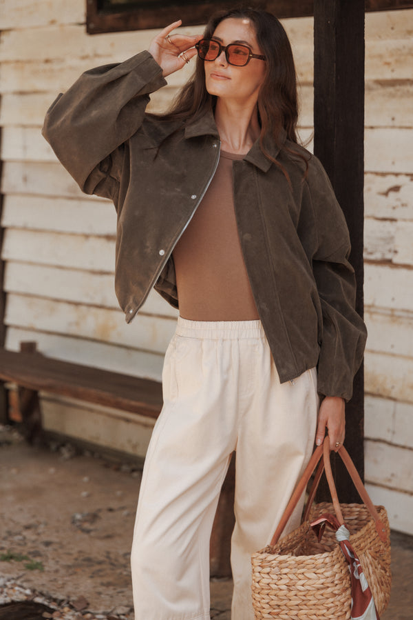 OUTERWEAR Jensen Faux Suede Bomber Jacket - Olive