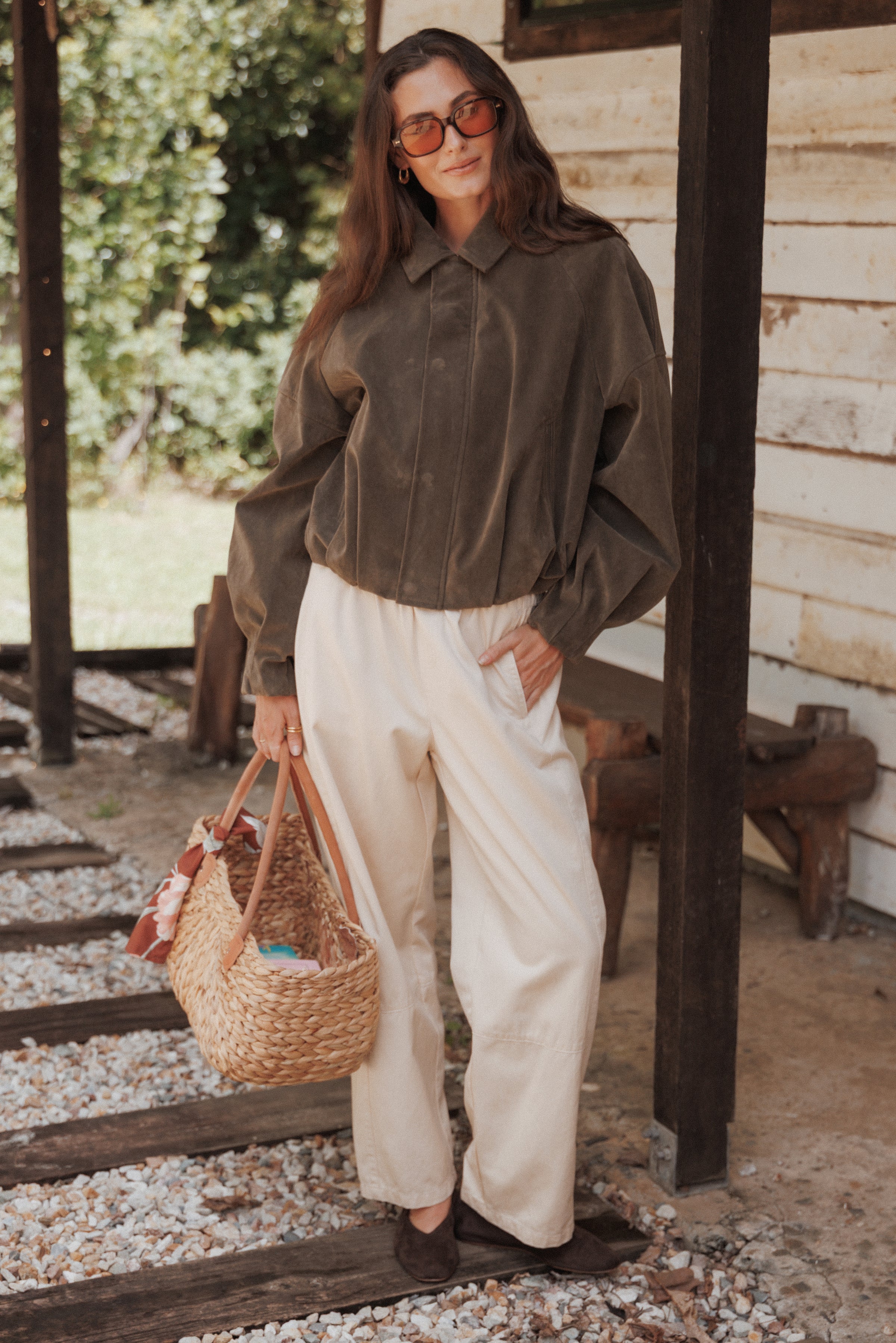 OUTERWEAR Jensen Faux Suede Bomber Jacket - Olive