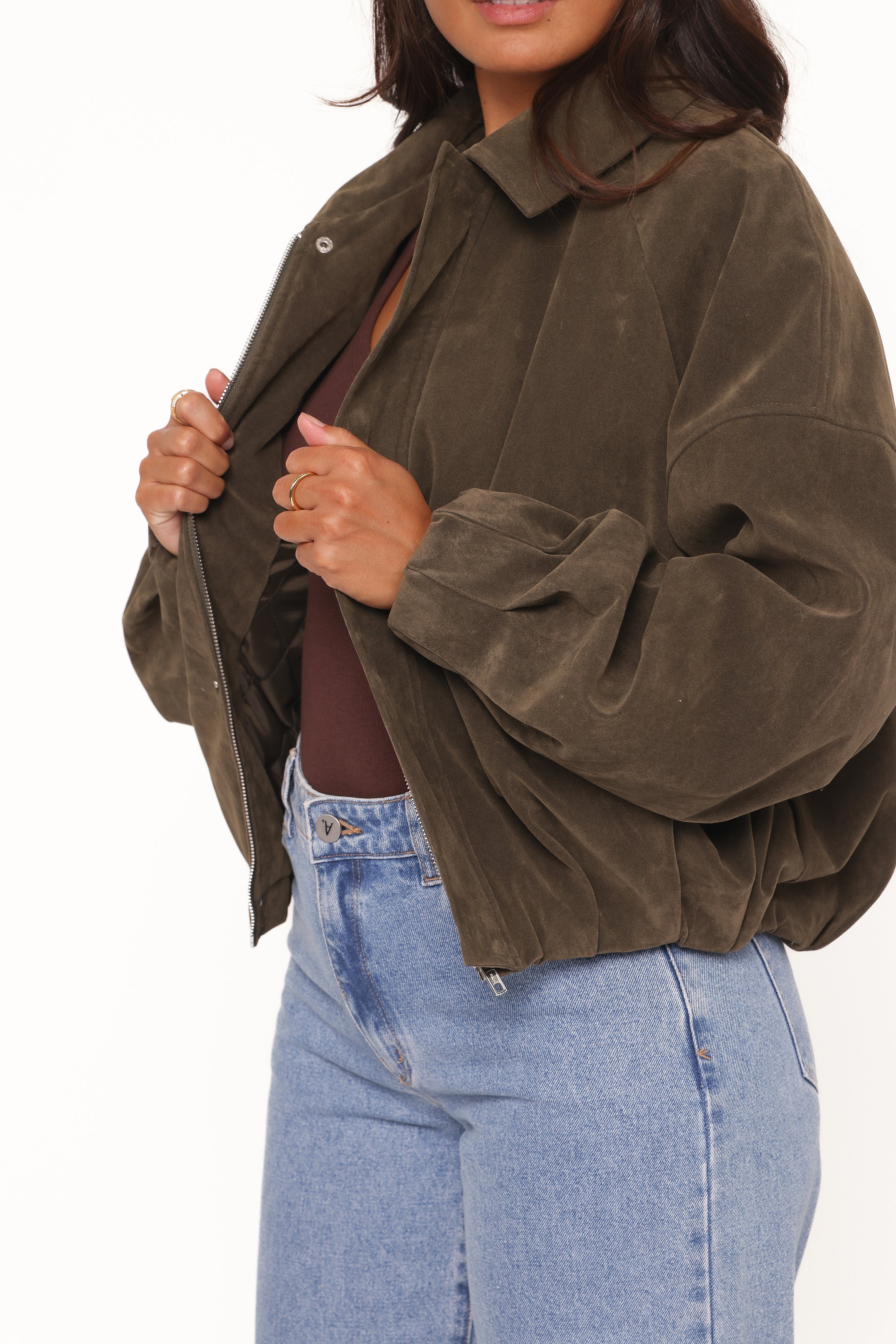 OUTERWEAR Jensen Faux Suede Bomber Jacket - Olive