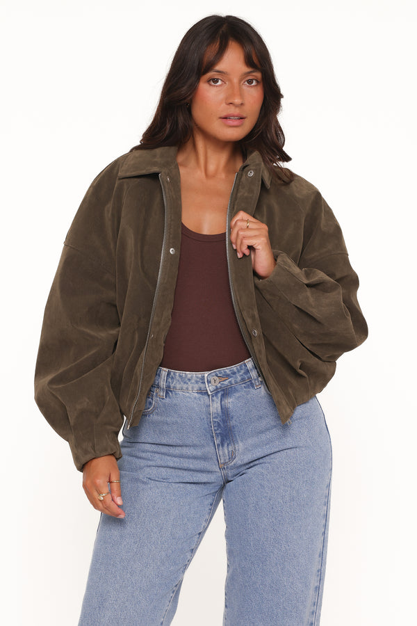 OUTERWEAR Jensen Faux Suede Bomber Jacket - Olive