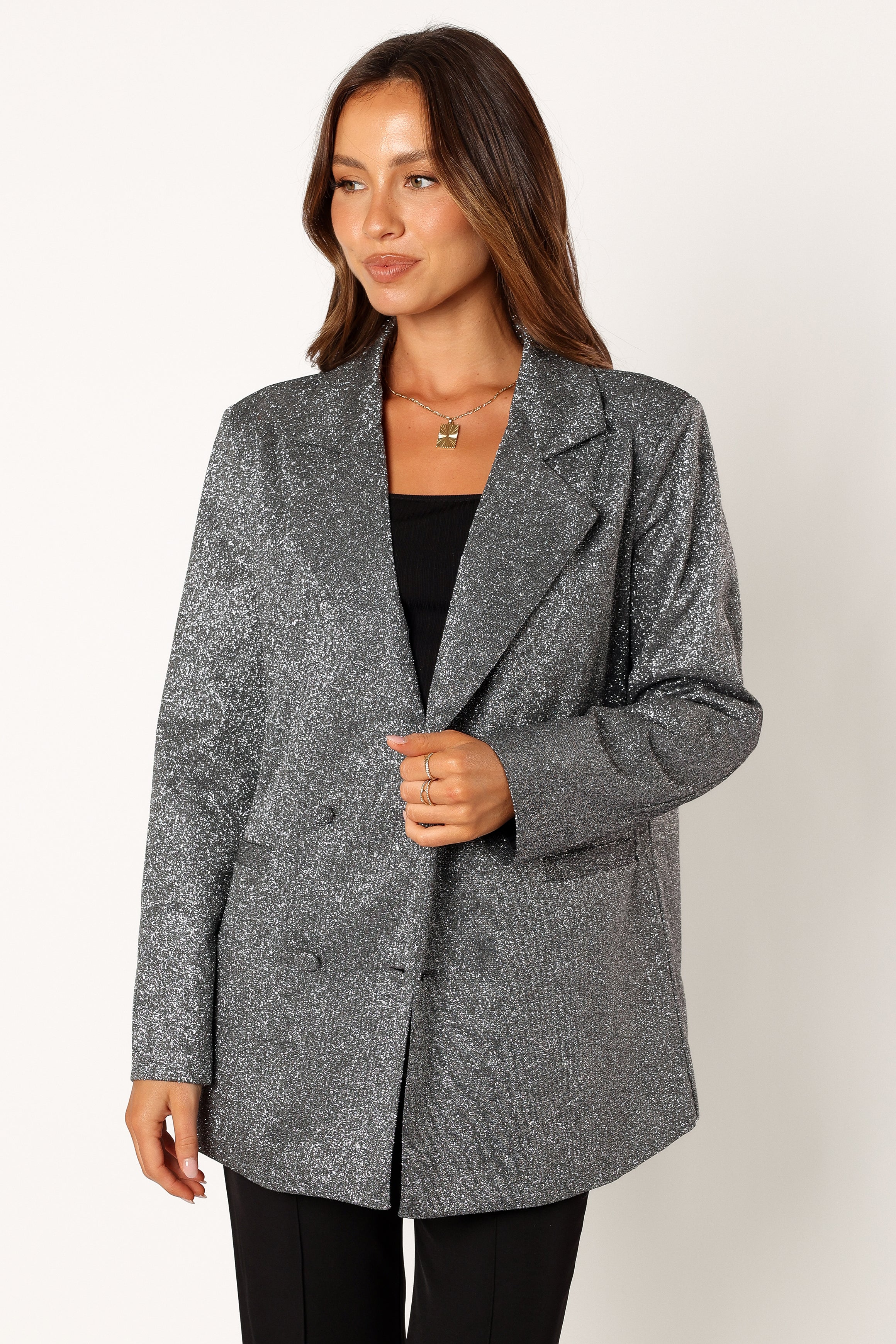 OUTERWEAR @Kaliyah Shimmer Blazer - Black