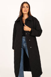 OUTERWEAR @Kallie Quilted Tie Front Coat - Black
