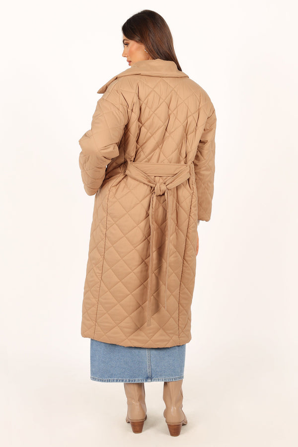 OUTERWEAR @Kallie Quilted Tie Front Coat - Camel