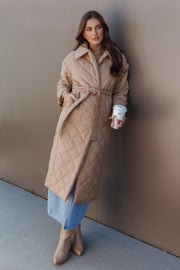 OUTERWEAR @Kallie Quilted Tie Front Coat - Camel