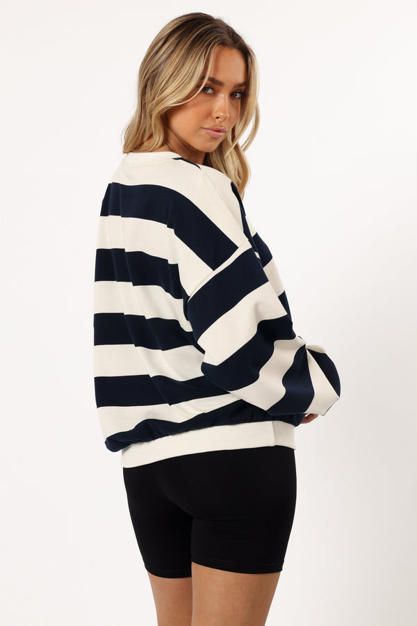 OUTERWEAR @Karra Oversized Stripe Sweatshirt - Cream/Navy (Hold for Winter Essentials)