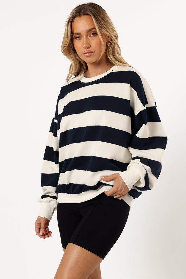 OUTERWEAR @Karra Oversized Stripe Sweatshirt - Cream/Navy (Hold for Winter Essentials)