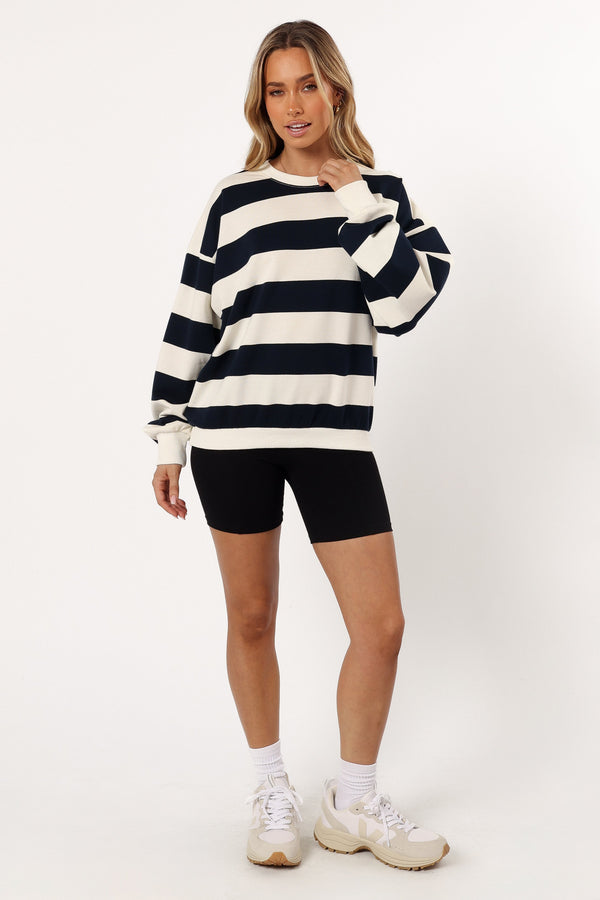 OUTERWEAR @Karra Oversized Stripe Sweatshirt - Cream/Navy (Hold for Winter Essentials)