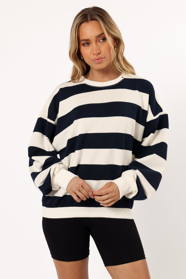 OUTERWEAR @Karra Oversized Stripe Sweatshirt - Cream/Navy (Hold for Winter Essentials)