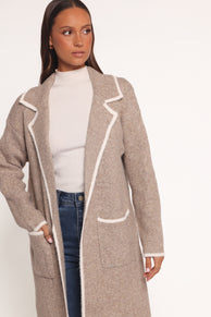 OUTERWEAR Katia Contrast Trim Coatigan - Beige