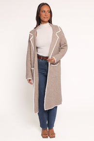 OUTERWEAR Katia Contrast Trim Coatigan - Beige