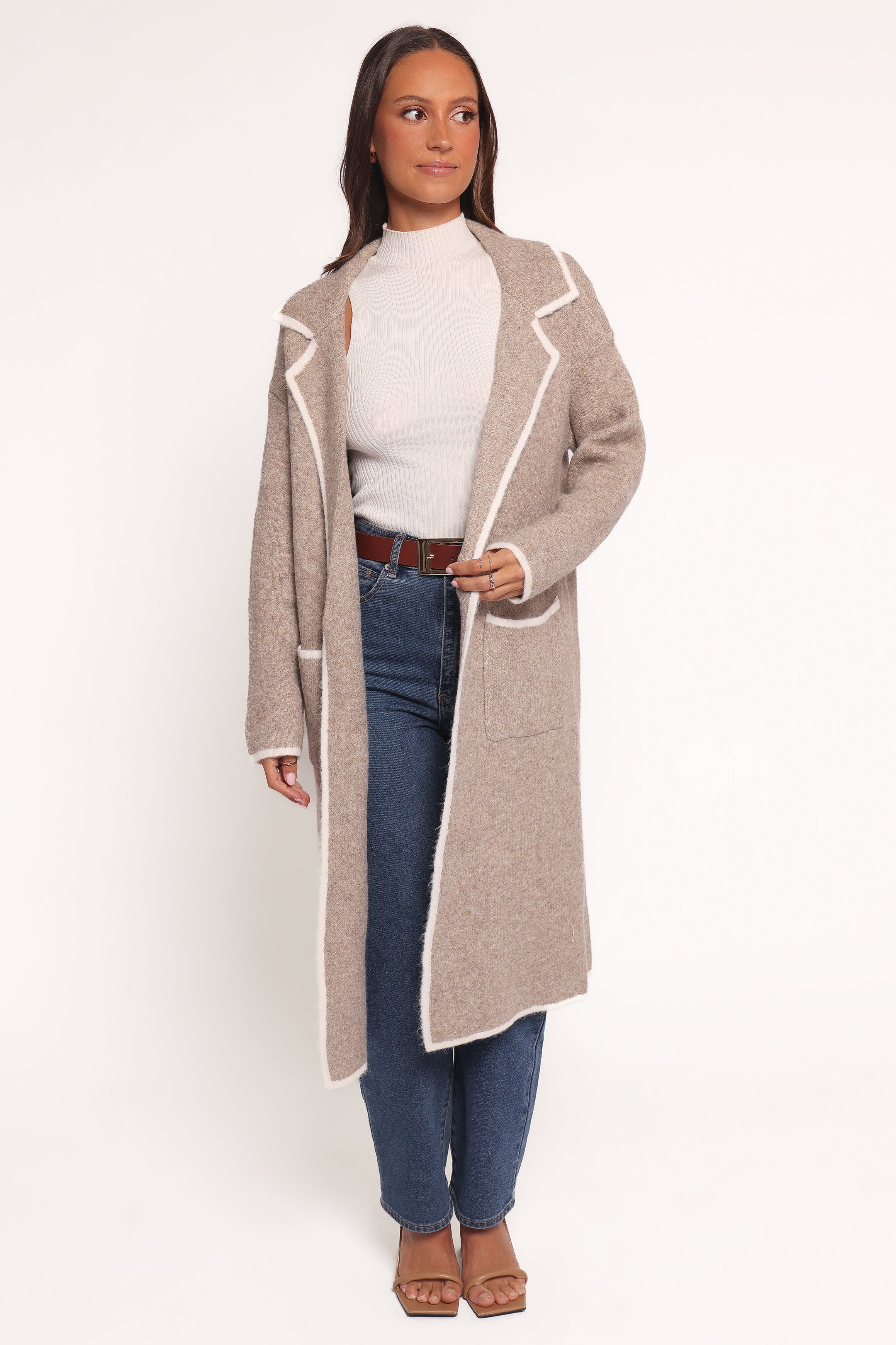 OUTERWEAR Katia Contrast Trim Coatigan - Beige