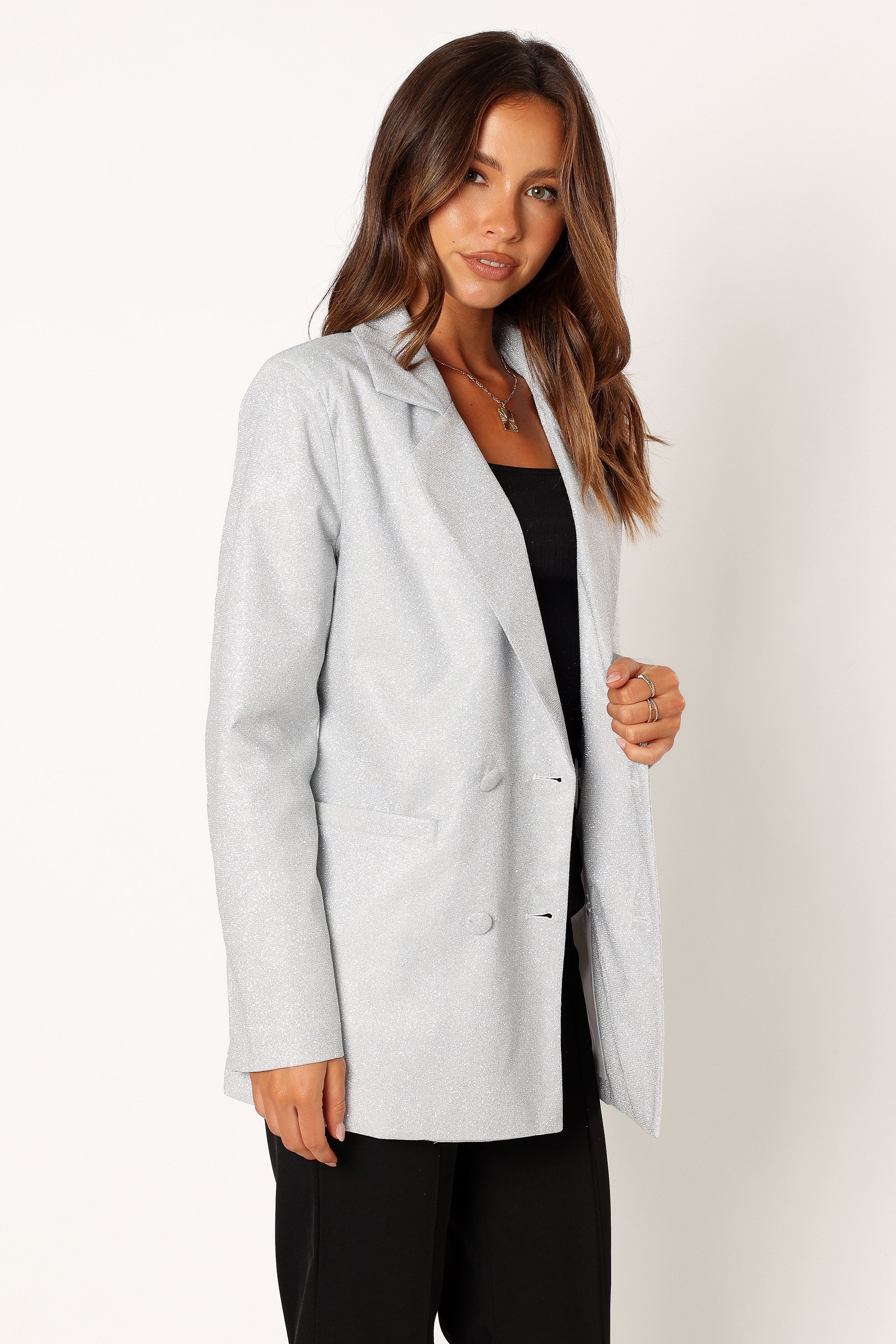 OUTERWEAR @Kensley Shimmer Single Button Blazer - Cream