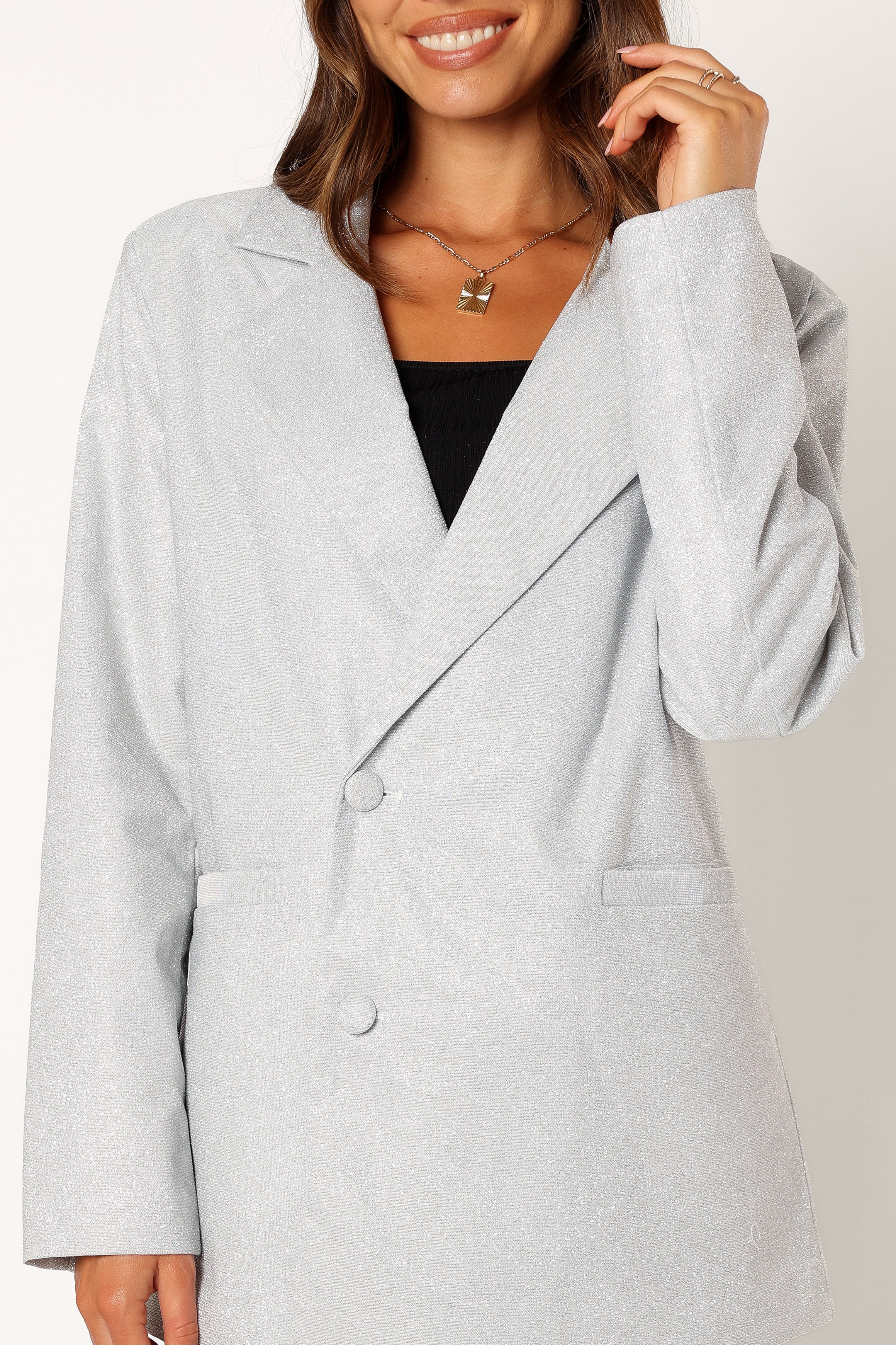 OUTERWEAR @Kensley Shimmer Single Button Blazer - Cream