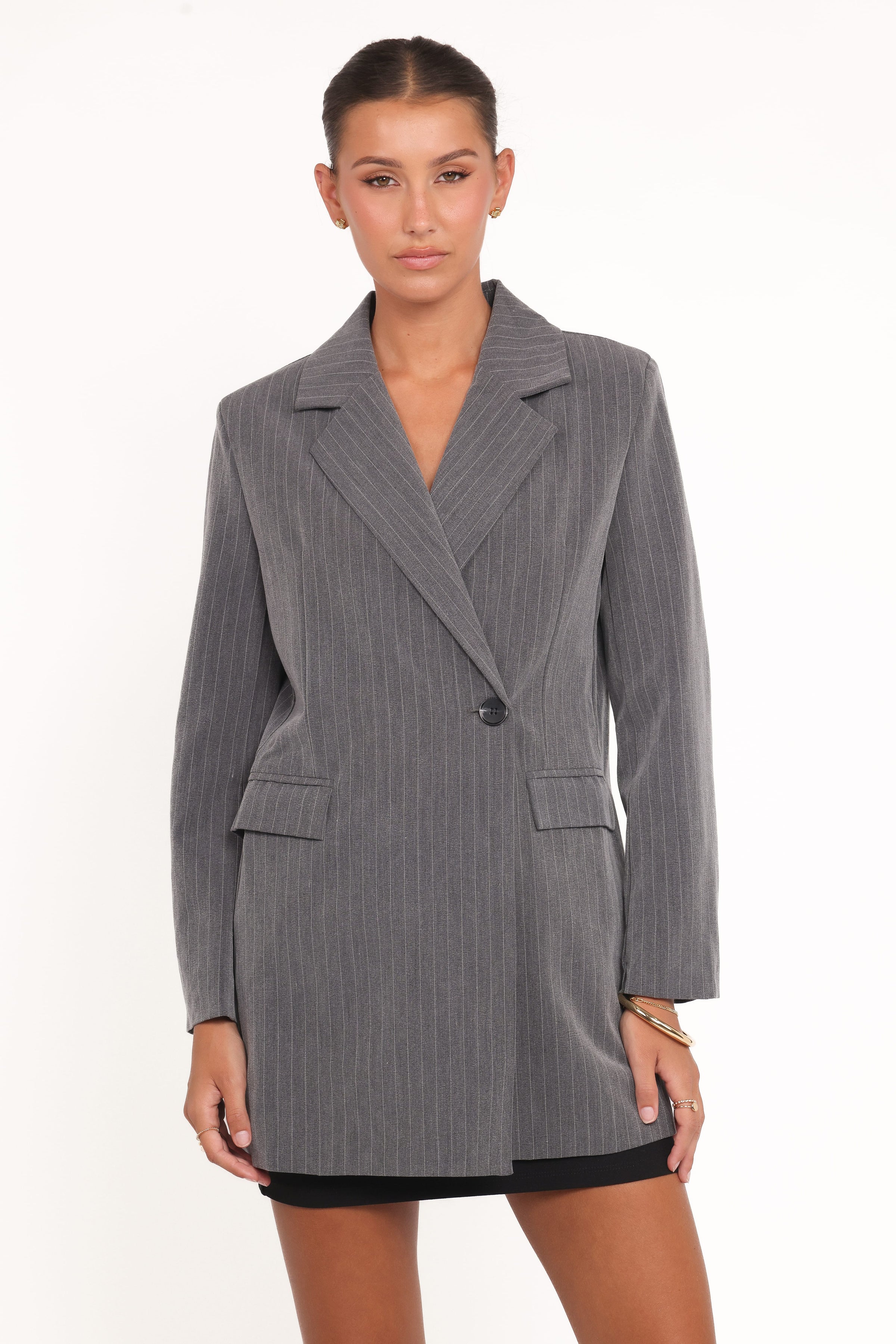 OUTERWEAR Kerryn Blazer - Grey Pinstripe