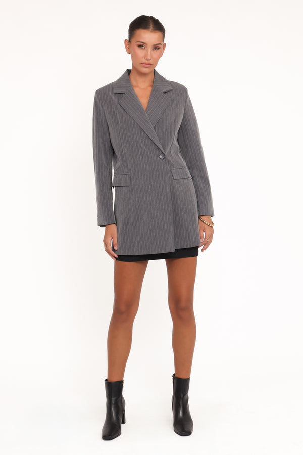 OUTERWEAR Kerryn Blazer - Grey Pinstripe