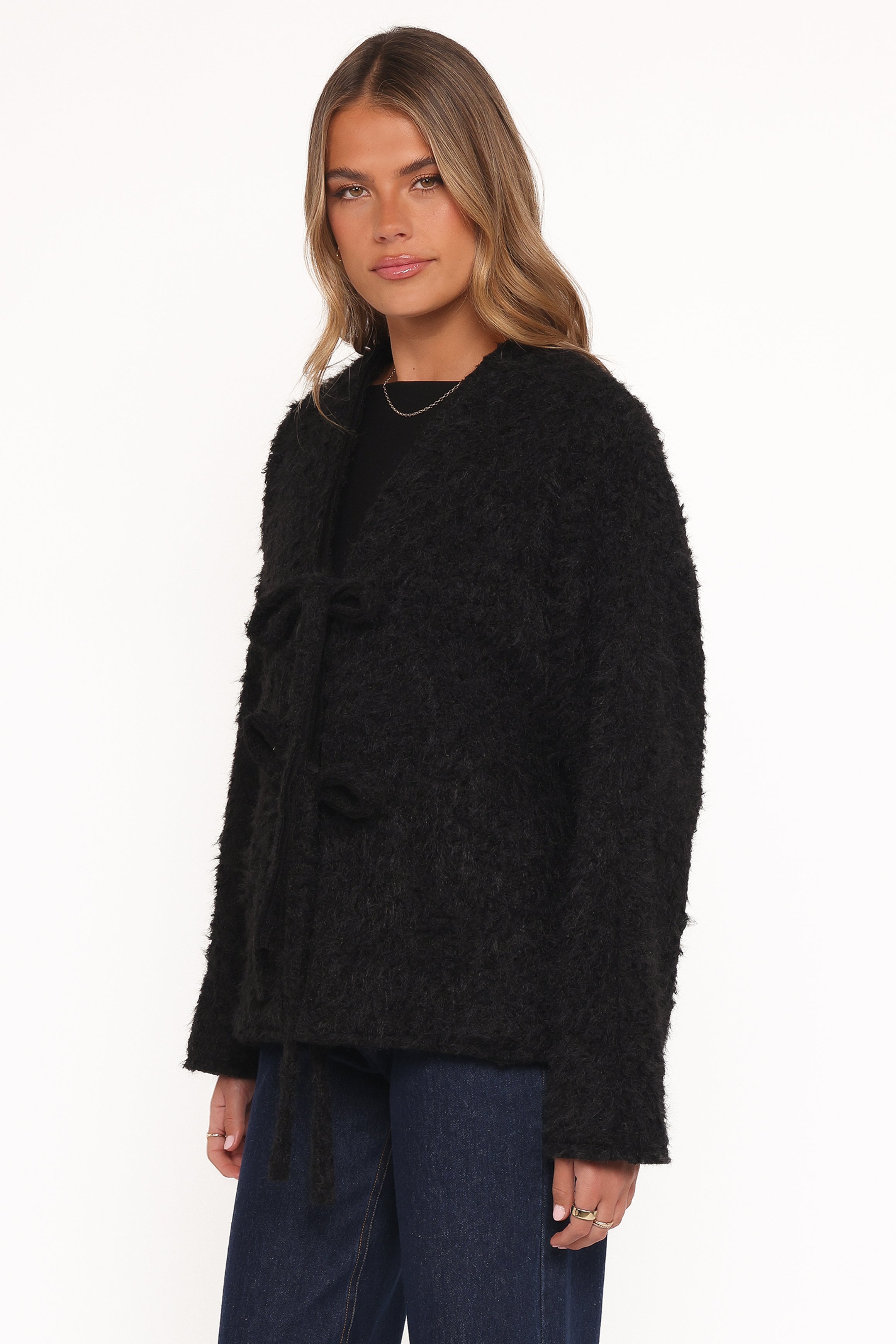 OUTERWEAR Kimmy Bow Oversized Cardigan - Black