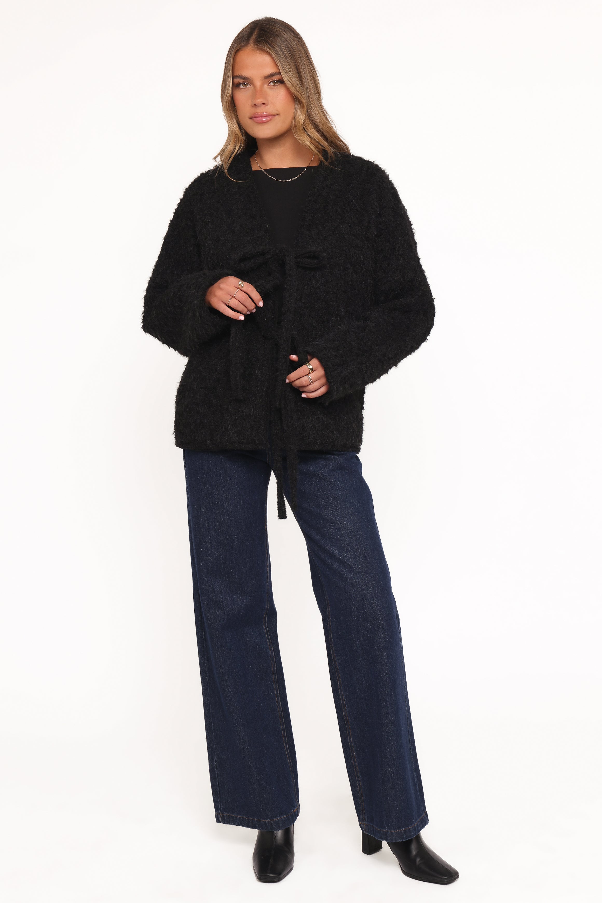 OUTERWEAR Kimmy Bow Oversized Cardigan - Black