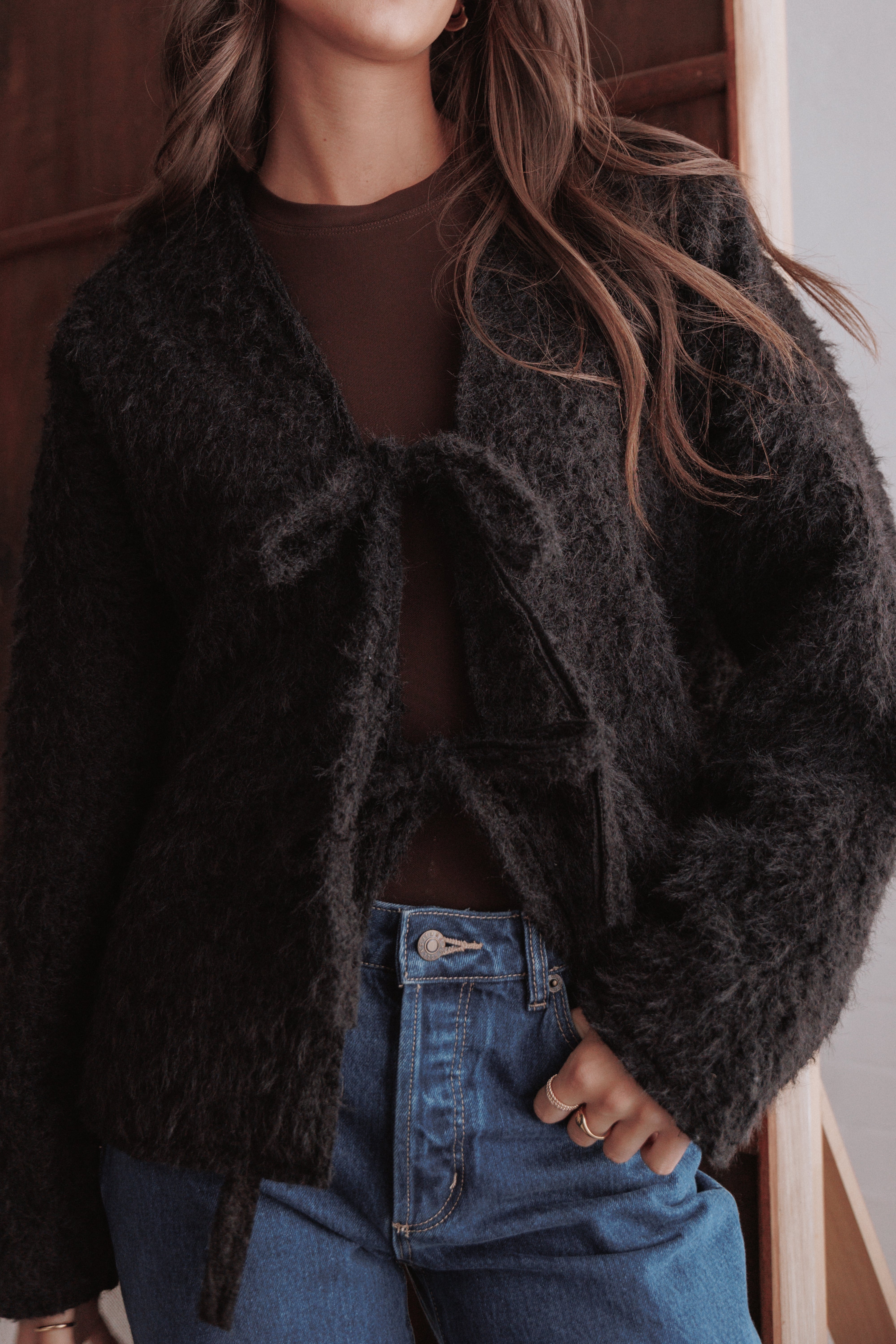 OUTERWEAR Kimmy Bow Oversized Cardigan - Black