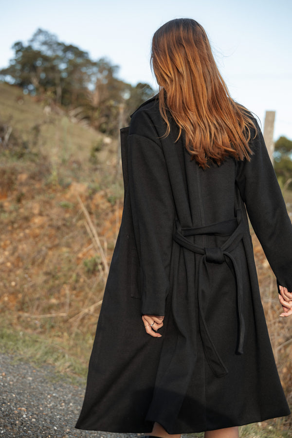 OUTERWEAR Kloss Tie Front Long Coat - Black