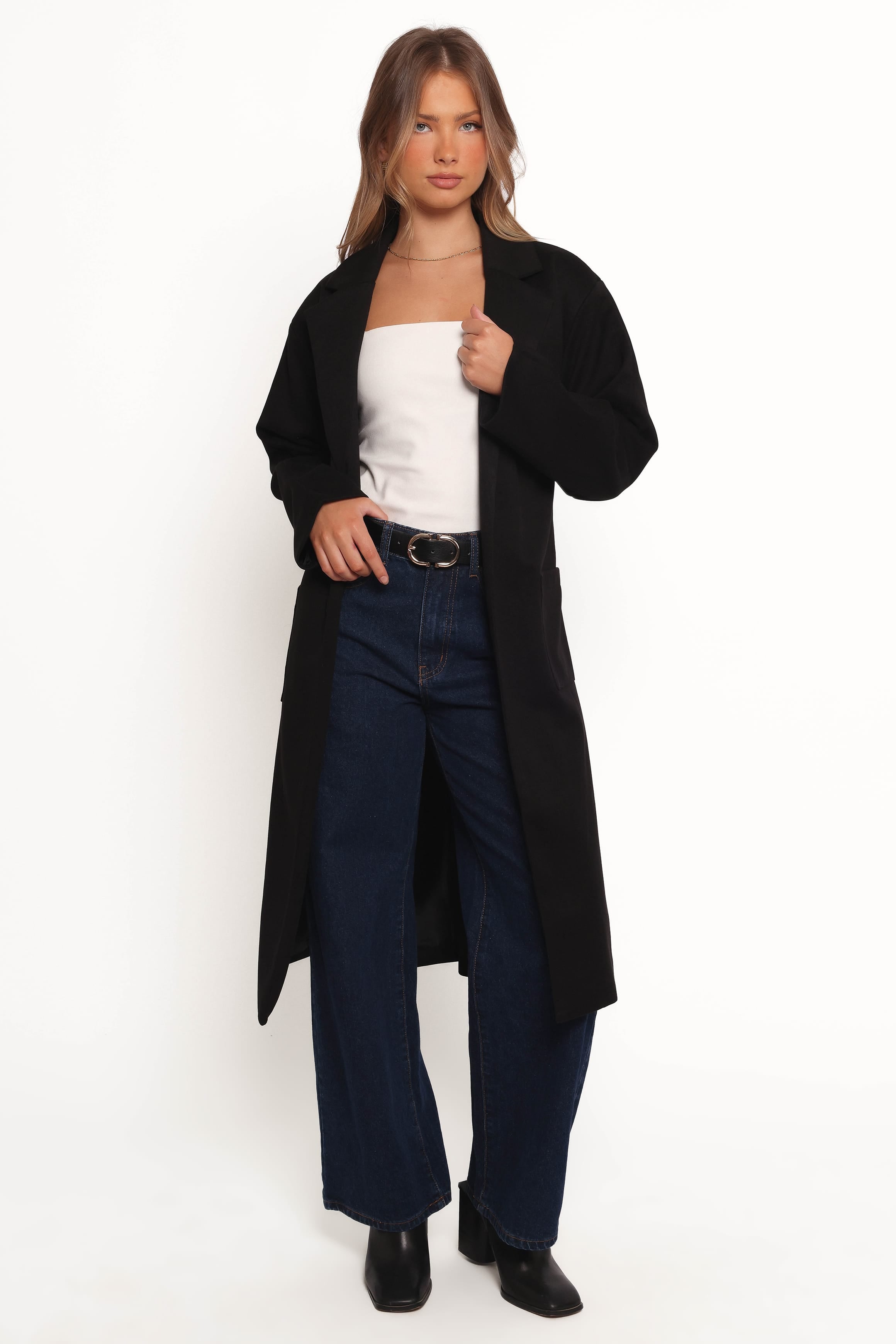 OUTERWEAR Kloss Tie Front Long Coat - Black