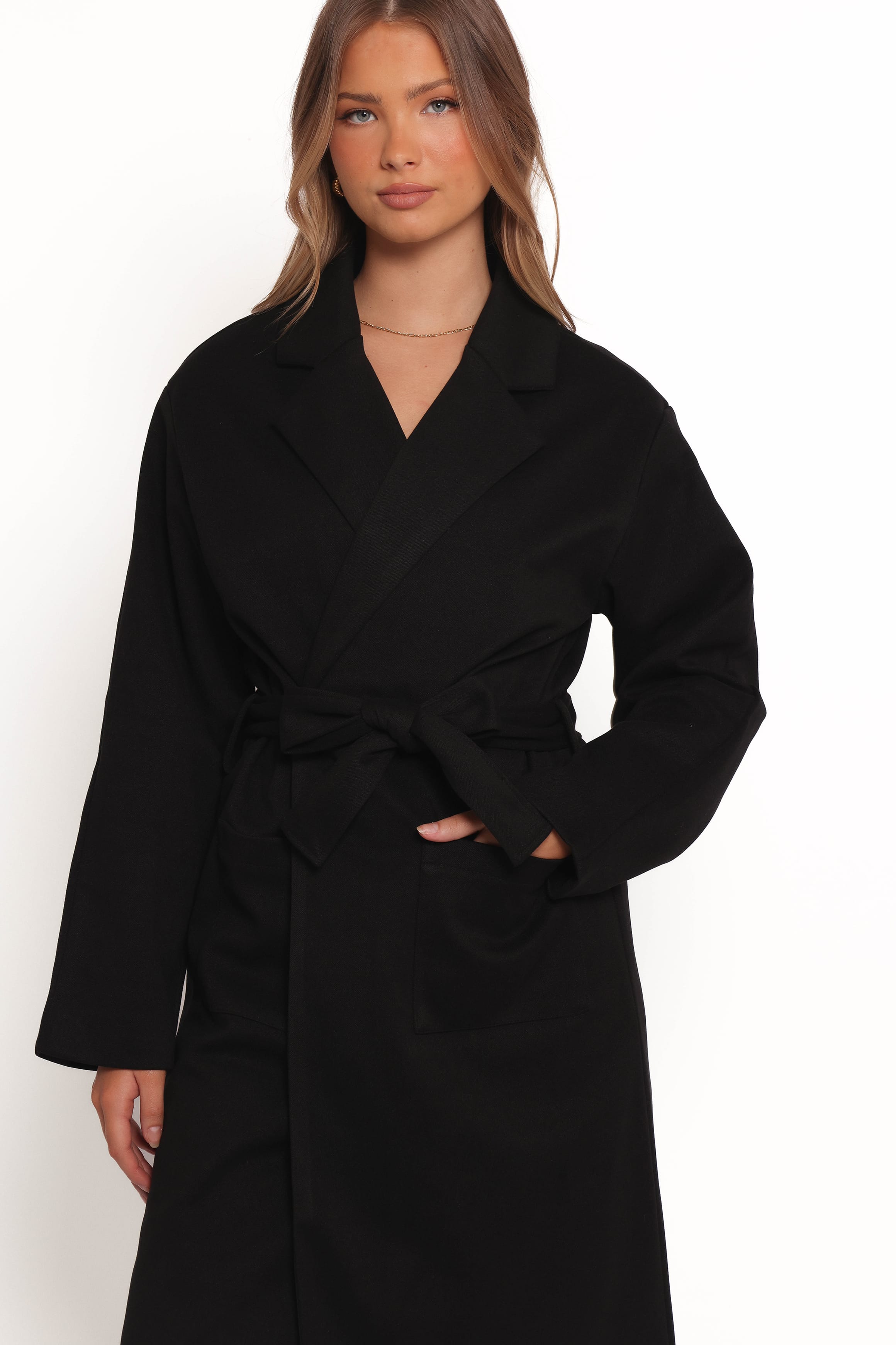 OUTERWEAR Kloss Tie Front Long Coat - Black