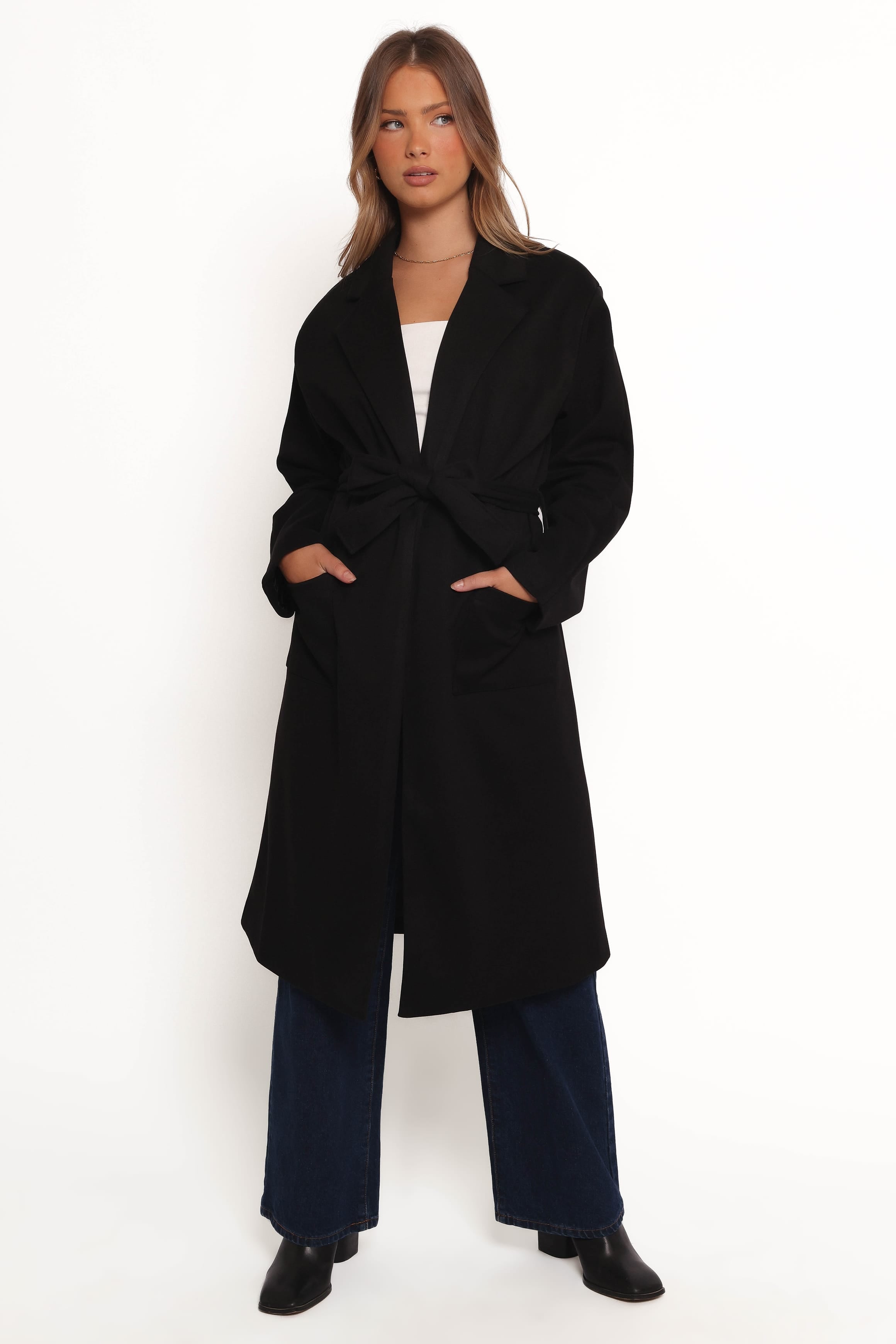 OUTERWEAR Kloss Tie Front Long Coat - Black