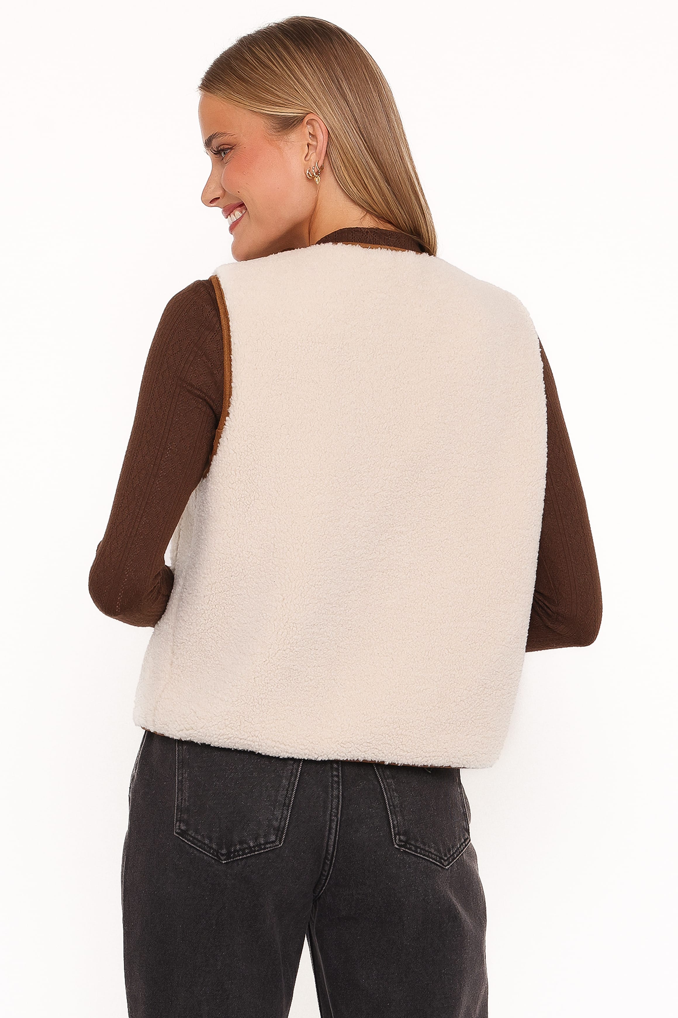 OUTERWEAR Laila Tie Front Vest - Cream Shearling