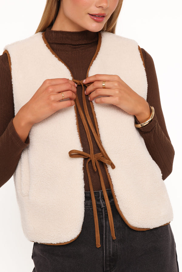 OUTERWEAR Laila Tie Front Vest - Cream Shearling