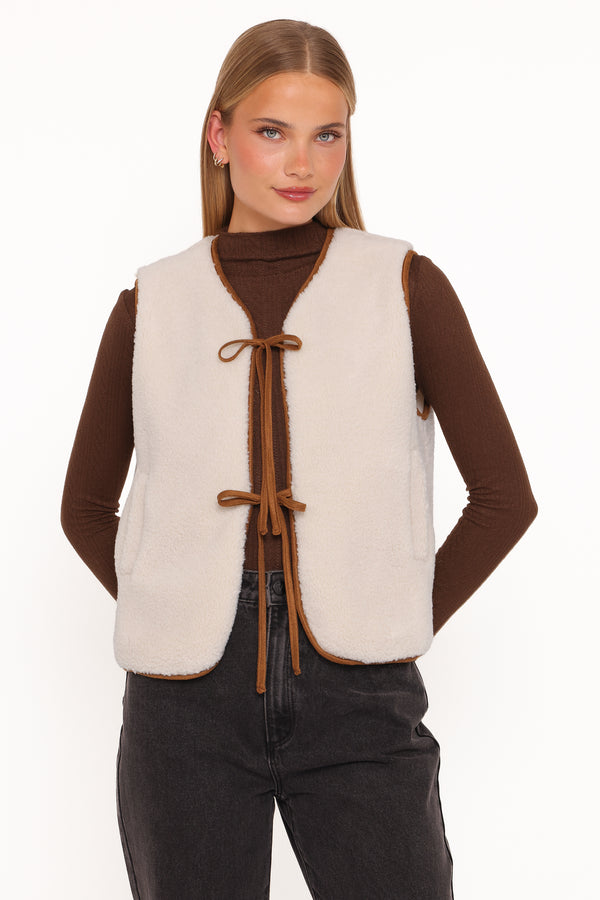 OUTERWEAR Laila Tie Front Vest - Cream Shearling