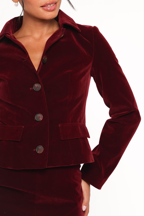 OUTERWEAR Lainey Velvet Cropped Jacket - Burgundy