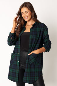 OUTERWEAR @Lilith Plaid Shacket - Hunter Green