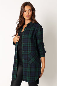 OUTERWEAR @Lilith Plaid Shacket - Hunter Green