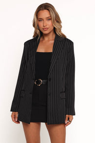 OUTERWEAR Livia Striped Blazer - Black