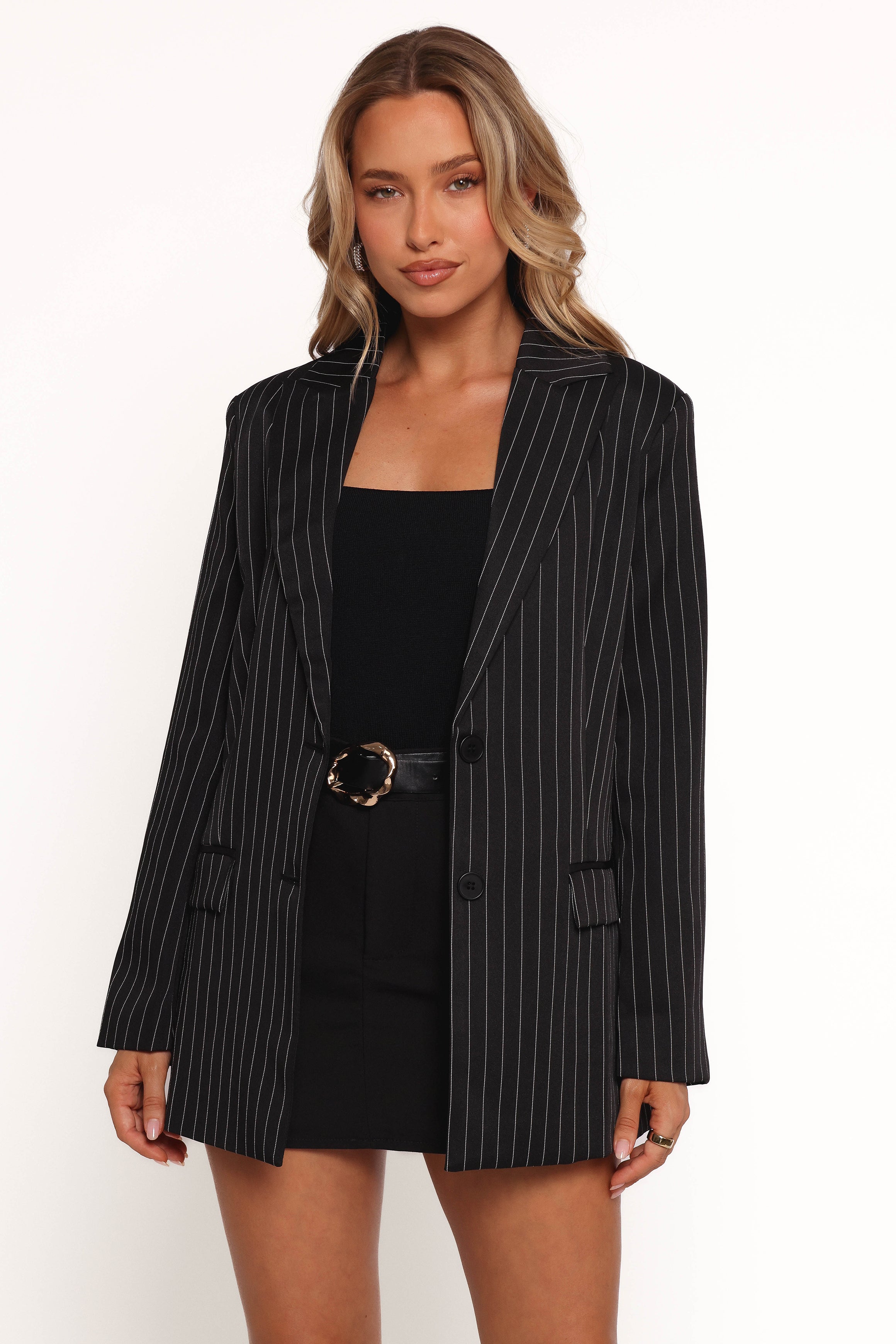 OUTERWEAR Livia Striped Blazer - Black