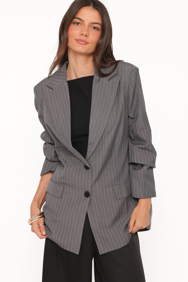 OUTERWEAR Livia Striped Blazer - Charcoal
