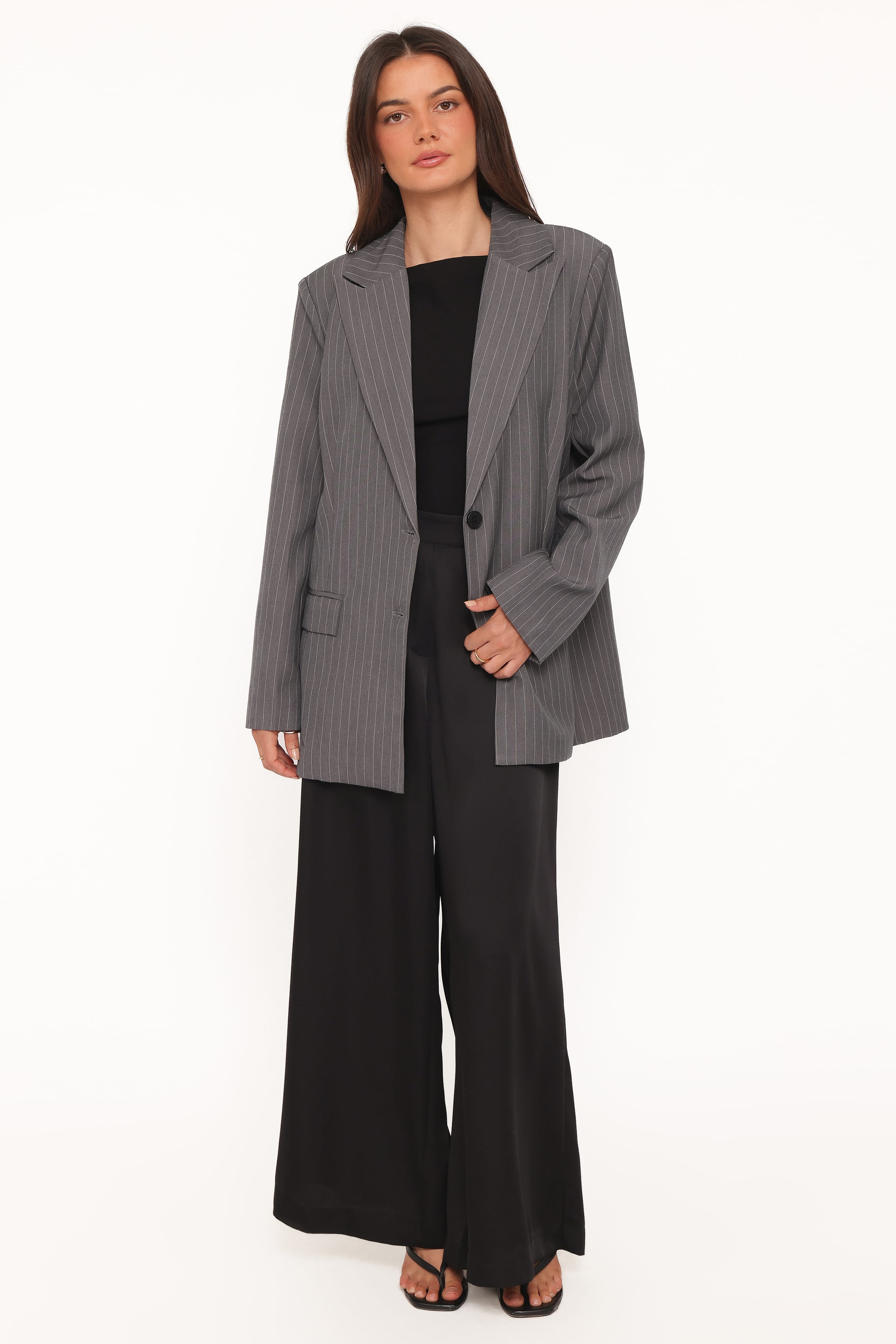 OUTERWEAR Livia Striped Blazer - Charcoal
