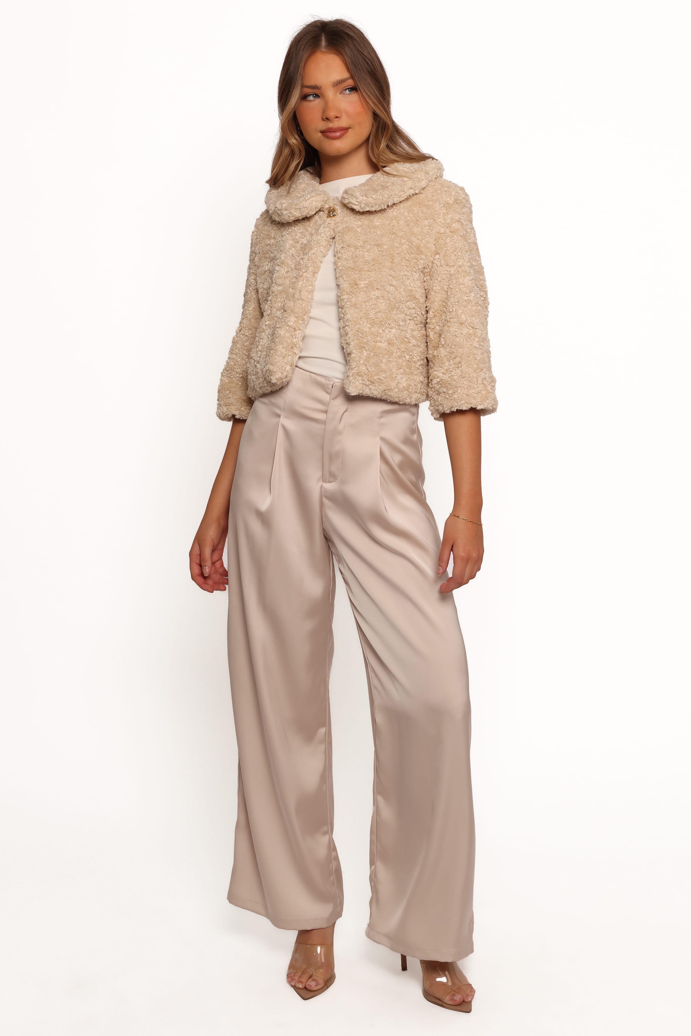 OUTERWEAR Lucie Faux Fur Crop Jacket - Cream