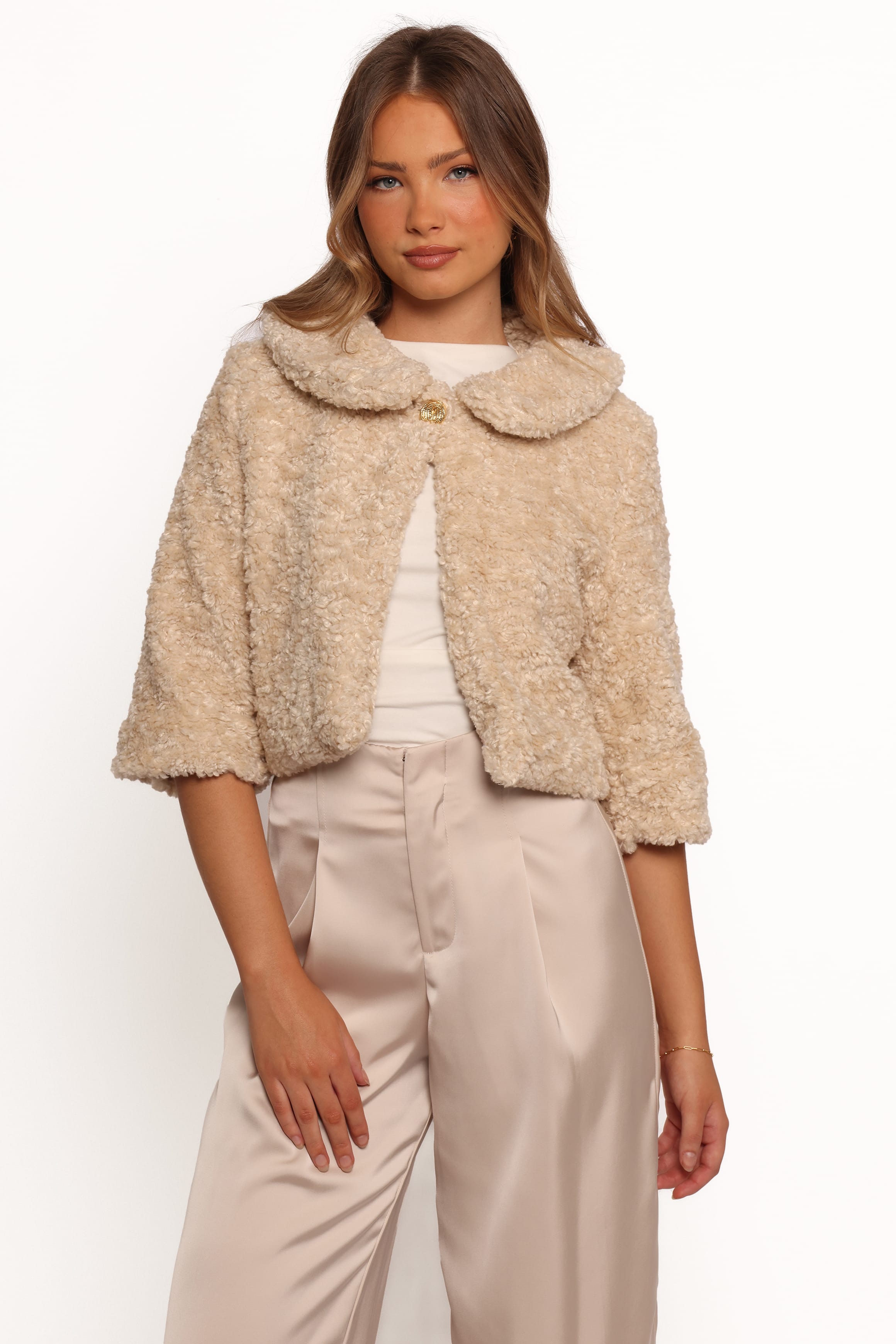 OUTERWEAR Lucie Faux Fur Crop Jacket - Cream