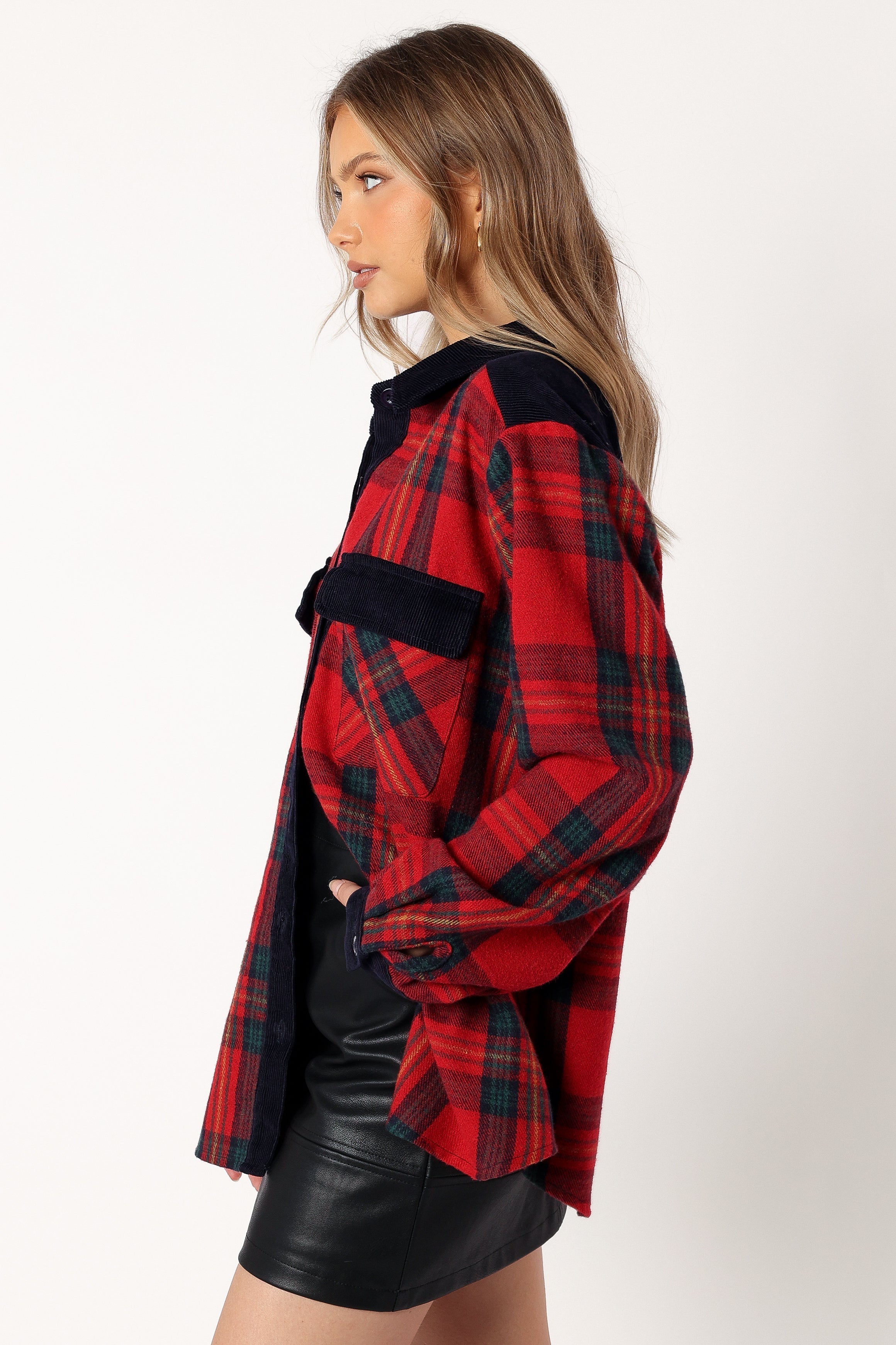 OUTERWEAR @Lucille Plaid Shacket - Red/Navy