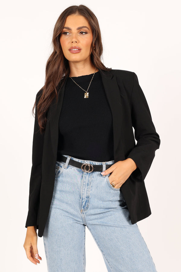 Outerwear @Luna Open Front Blazer - Black