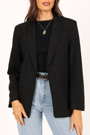 Outerwear @Luna Open Front Blazer - Black