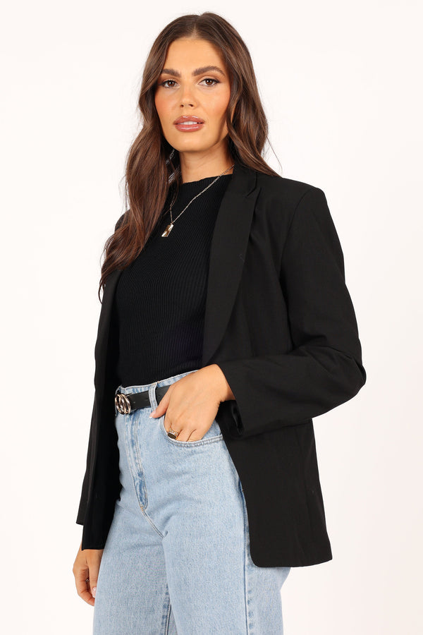 Outerwear @Luna Open Front Blazer - Black