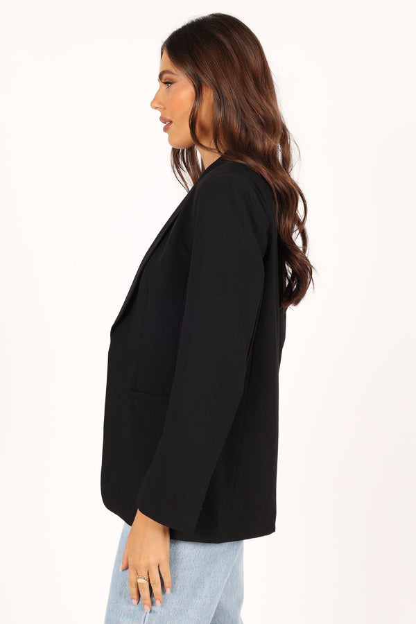 Outerwear @Luna Open Front Blazer - Black