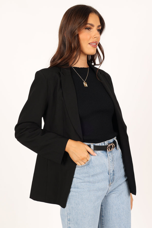 Outerwear @Luna Open Front Blazer - Black