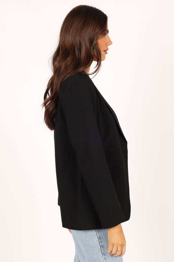 Outerwear @Luna Open Front Blazer - Black