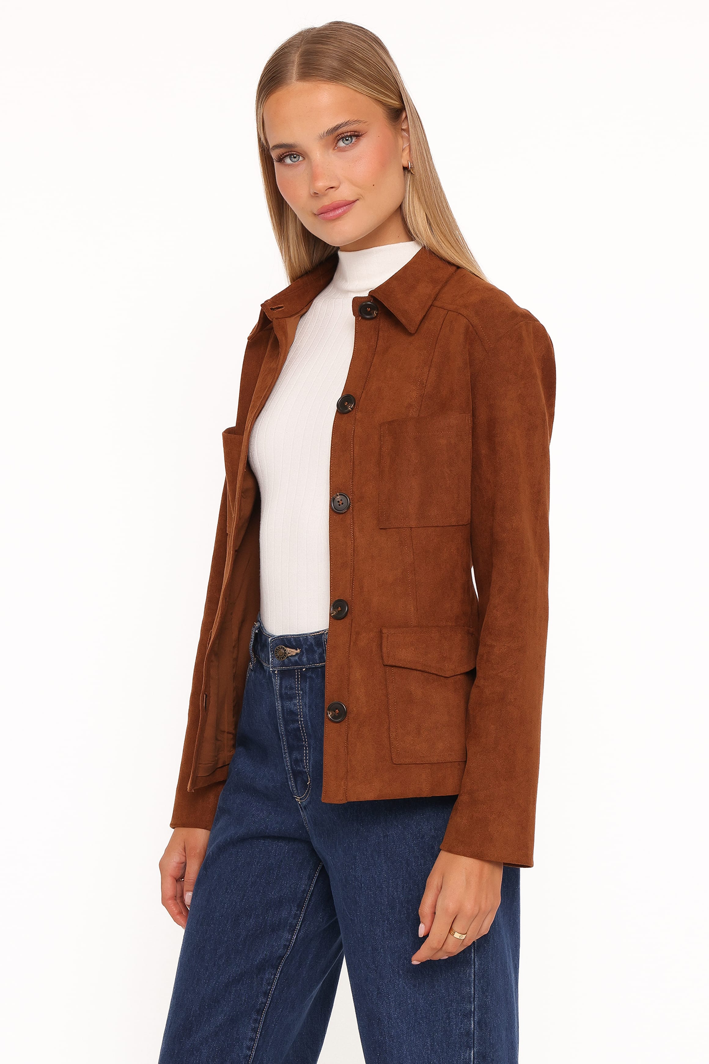 OUTERWEAR Mahlee Faux Suede Shacket - Copper Tan