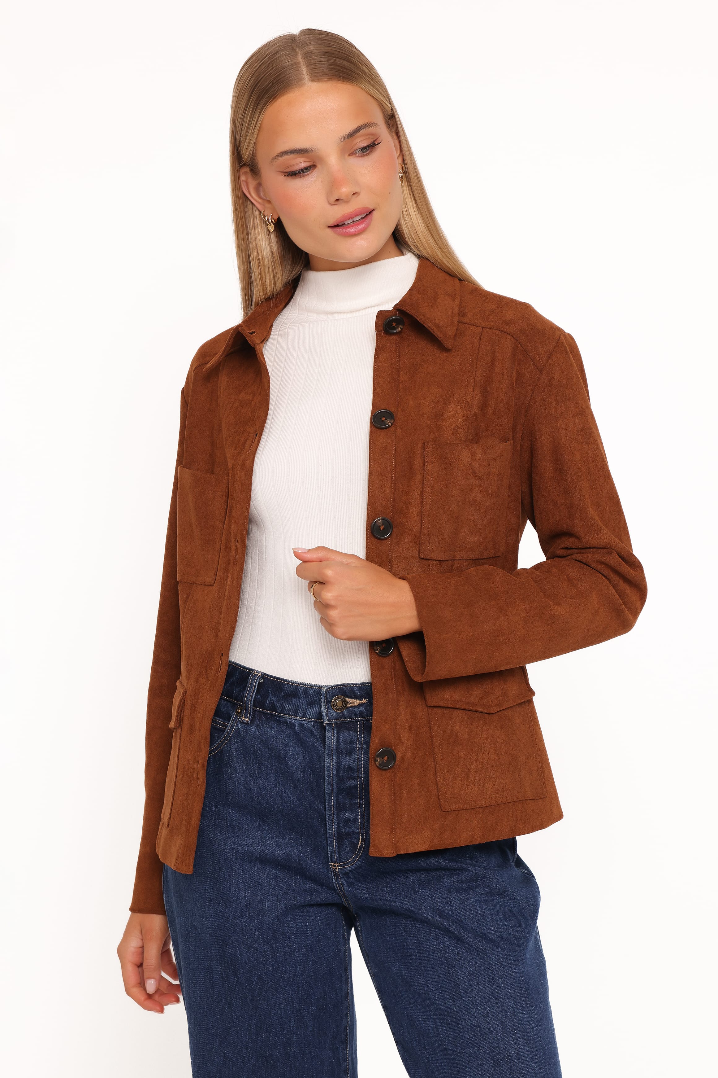 OUTERWEAR Mahlee Faux Suede Shacket - Copper Tan