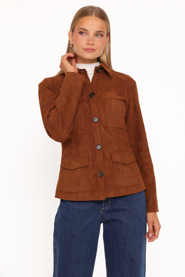 OUTERWEAR Mahlee Faux Suede Shacket - Copper Tan