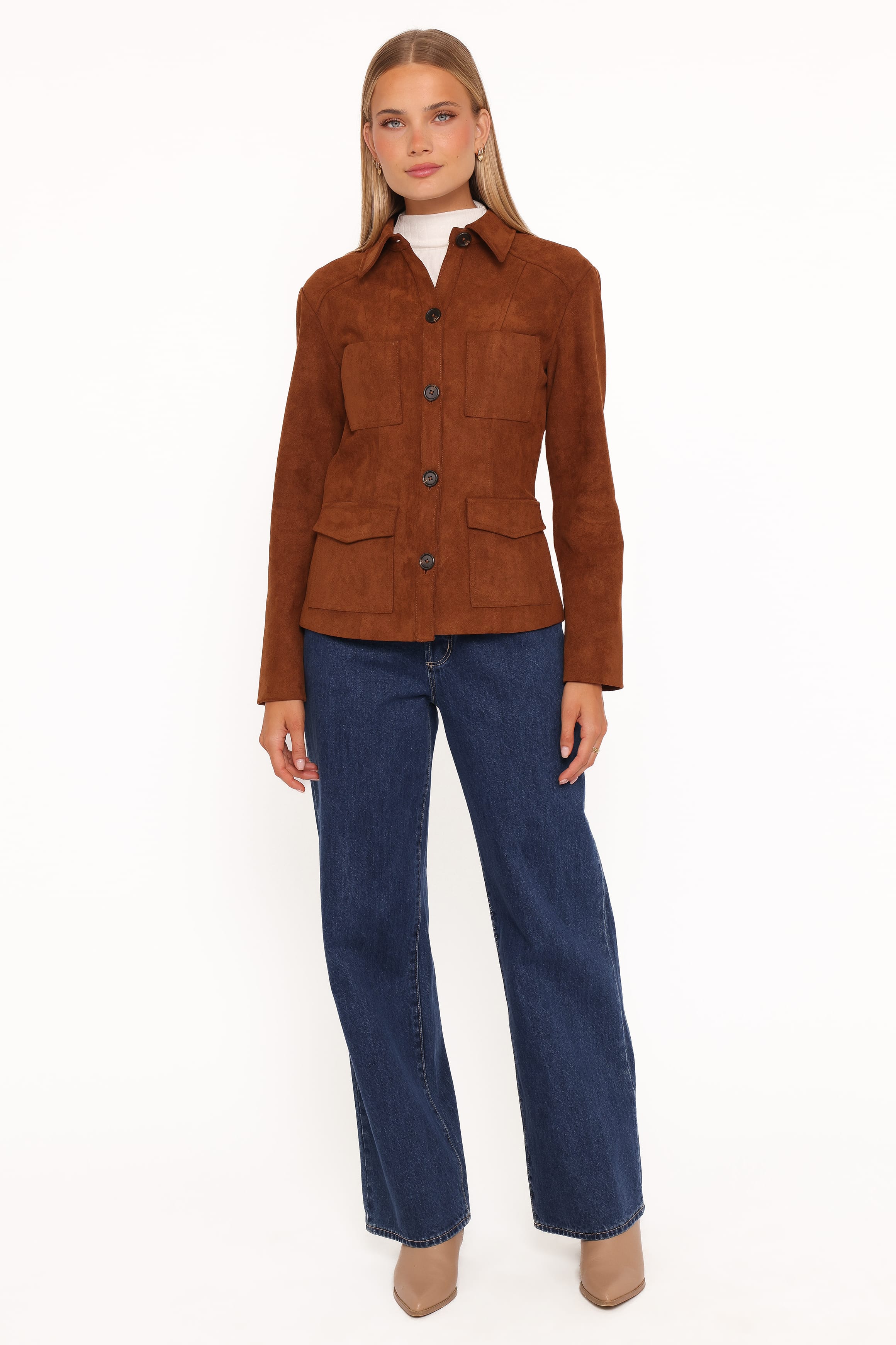 OUTERWEAR Mahlee Faux Suede Shacket - Copper Tan